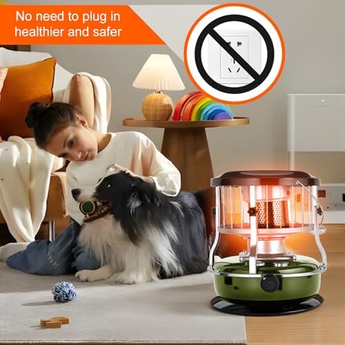 2-in-1 Kerosene Heater 9000 BTU, 4.5L Stainless Steel Kerosene Stove with 16-21H Burn Time, No Electricity Required Portable Radiant Heater, Adjustable Height Handle for Indoor Outdoor Camping Huntin