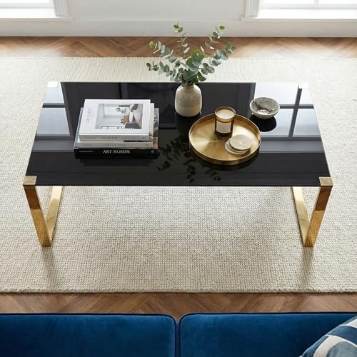 Cortesi Home CH-ET636045 Remini End Table, Gold Metal and Black Glass, End Table 18"