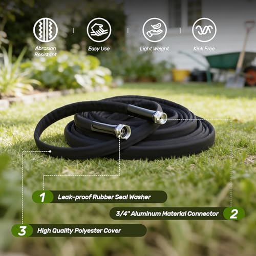 Garden Hose 50ft Non-Expandable Lightweight, Premium Flexible, Kink-Resistant Design, Extra Durable & Leakproof with Solid Fittings