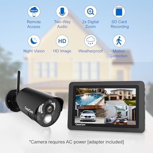 CasaCam Wireless Security Camera Air, 7 inch Monitor, 2 720p Cams, No Fees
