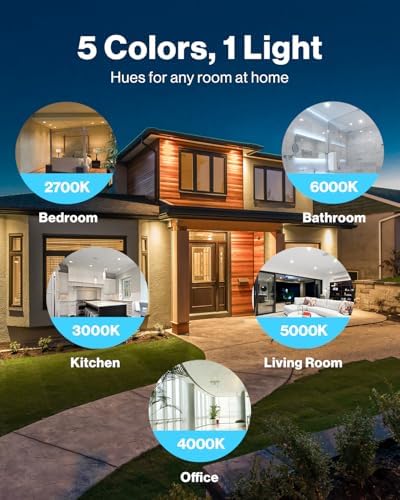 Sunco 4 Pack 6 Inch Canless LED Ultra-Slim Recessed Light, 5CCT, 14W=100W