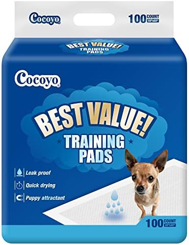 COCOYO Best Value Training Pads, 22" x 22", 100 Count, White & Blue Puppy Pads