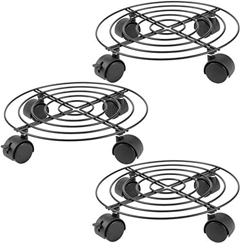 KEILEOHO 3 Pack 10.6 Inches Metal Plant Caddy with Wheels, Heavy Duty Plant Caddy Stands, Rolling Plant Stand for Indoor, Outdoor, Garden, House