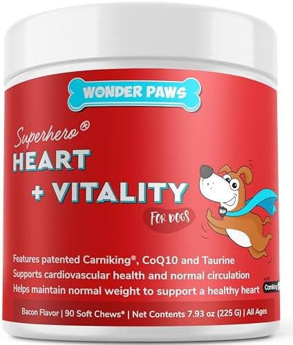 Wonder Paws Cardio Support for Dogs – Cardiovascular Chews Heart Health, Circulation, Energy & Weight Management - with L-Carnitine, Hawthorn Berry