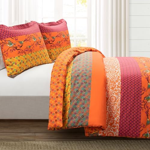 Lush Decor Royal Empire Reversible Cotton Quilt Set, 3 Piece Set Full/ Queen, Plum - Striped Bedding Set - Floral Quilt Queen Size - Purple Bedding - Boho Decor