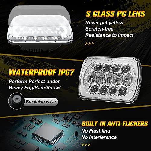 SPL DOT Approved 105W Brightest Black 5x7 7x6 Projector Led Headlights Anti-glare Hi/Low Sealed Beam H6054 H5054 with DRL Compatible with Jeep Wrangler YJ Cherokee XJ Ford Chevy GMC Toyota etc
