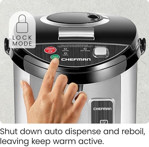 Chefman Electric Hot Water Pot Urn w/Auto & Manual Dispense Buttons, Safety Lock, Instant Heating for Coffee & Tea, Auto-Shutoff & Boil Dry Protection