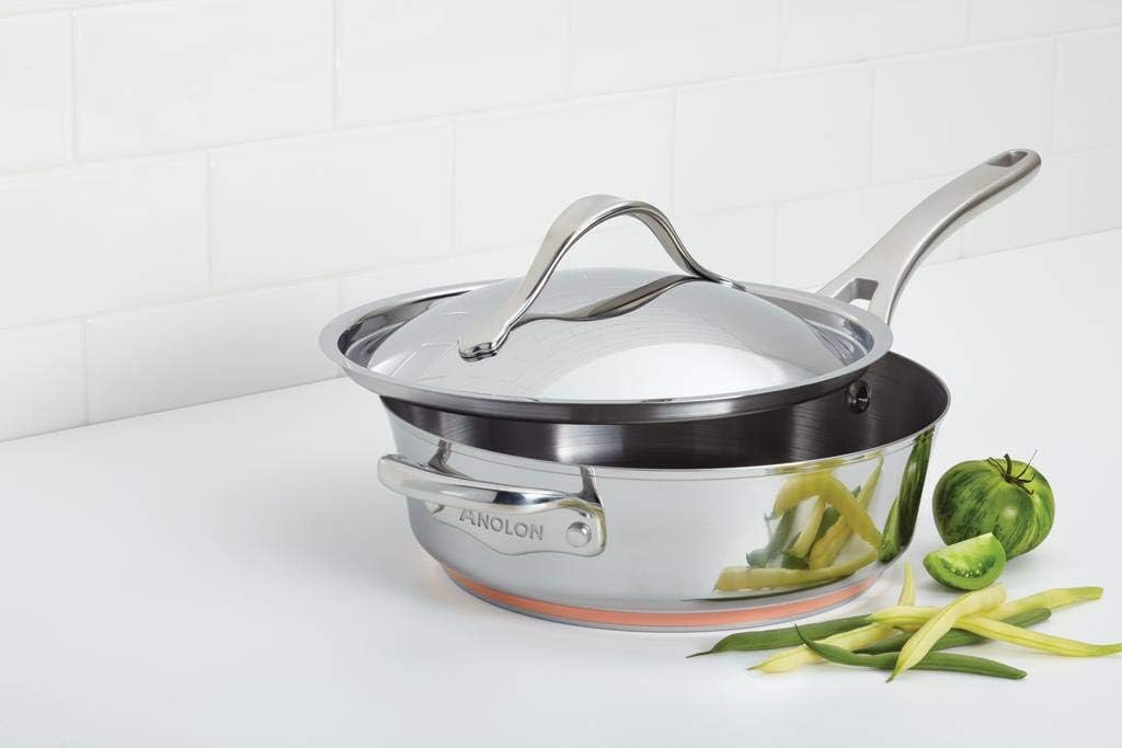 Anolon Nouvelle Stainless Steel Cookware Pots and Pans Set, 10 Piece | Stainless Steel Cookware Set with Lids, Oven Safe to 500°F, Durable Everyday Cooking, Dishwasher Safe