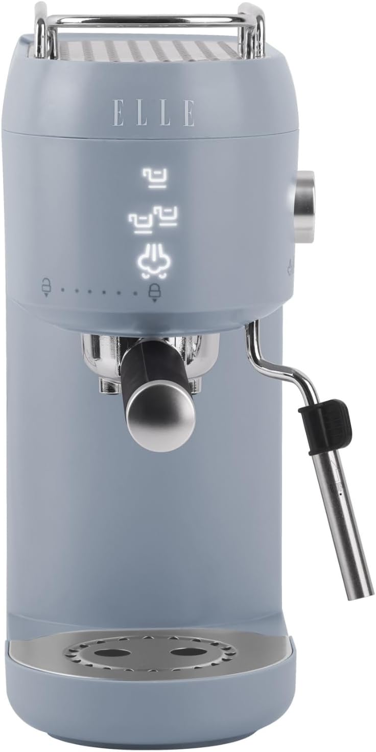 ELLE 1L Espresso Maker Latte and Cappuccino Maker with 20 Bar Pump Pressure and Illuminated Touch Button with Milk Frothing System and Cup Warmer 1400W White