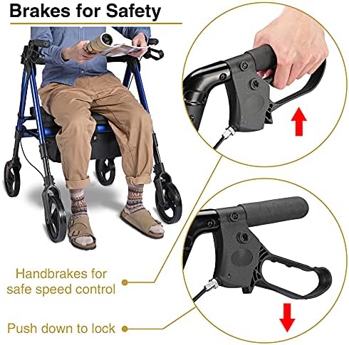 AW Rollator Walker with Seat Foldable, Medical Upright Bariatric Rolling