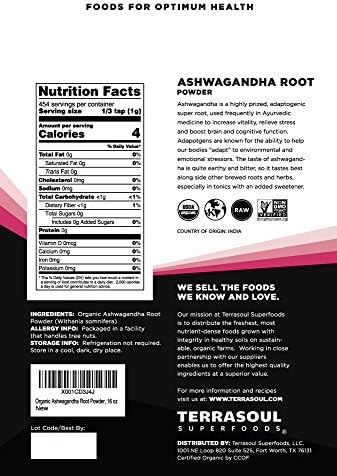 Terrasoul Superfoods Organic Ashwagandha Root Powder 6oz