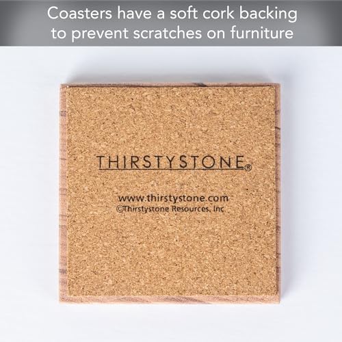 Thirstystone Sandstone Cinnabar Coasters | Protective Cork Backing, Eco-Friendly, Absorbent, Easily Wipes Clean