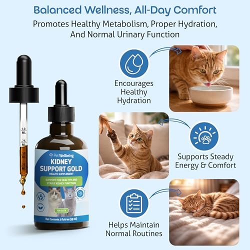 Pet Wellbeing Kidney Support Gold for Cats - Supports Normal Kidney Function & Detox, Healthy Hydration & Energy with Rehmannia & Dong Quai - NASC Certified & Vet-Formulated - 2oz Liquid Formula | NASC Certified & Vet-Formulated Liquid Kidney Support Sup…