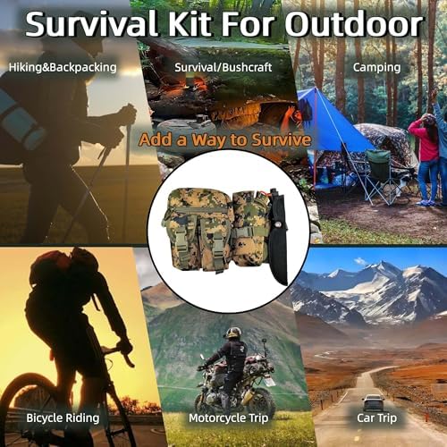 Camping Survival Kit, All in One Outdoor Emergency Gear with Knife, Fire Starter, Fishing Kit, Water Pouch & Compass for Hiking Backpacking Bushcraft Gift for Him
