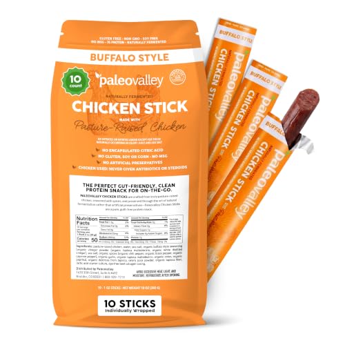 Paleovalley 100% Grass Fed Beef Sticks, Protein Snacks, Original | 10 Count, Individually Wrapped, Naturally Fermented, Gluten Free, Keto and Paleo, Made With Simple Ingredients, 6g Protein