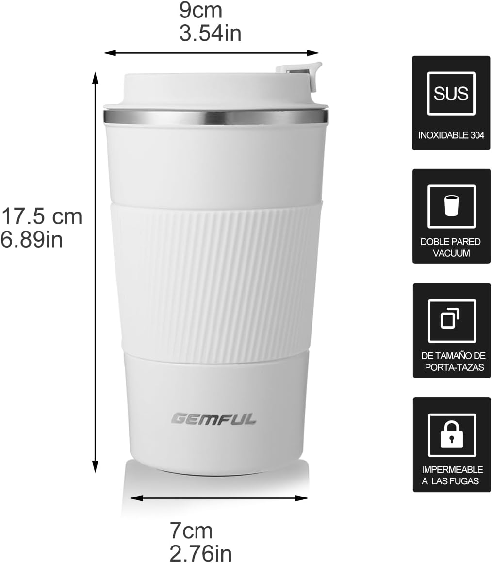 GEMFUL 2 Pack 17oz Insulated Travel Coffee Mug with Lid (Black/White)