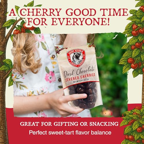 Cherry Republic Dark Chocolate Covered Cherries, 7 oz Bag | Premium Montmorency Dried Cherries Coated in Rich 60 Percent Dark Chocolate, Balanced Tart and Sweet Flavor, Made in Michigan