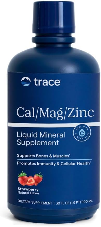 Trace Minerals Liquid Cal Mag Zinc with Vitamin D3, 16 fl oz, Pina Colada | Ionic trace minerals for absorption, Bone, muscle, and connective tissue health, 1-2 tbsp daily, Refrigerate after opening
