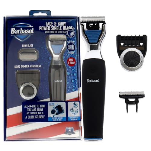 Barbasol Rechargeable Electric Wet and Dry Single Blade Shaver with Stainless Steel Blades and Adjustable Beard Trimmer Attachment