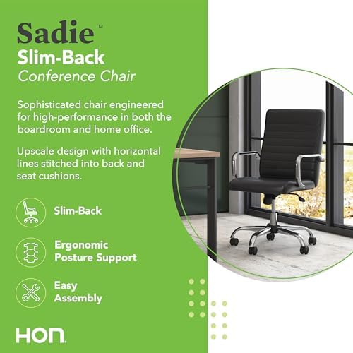 HON Sadie Big and Tall Ergonomic Office Chair, Heavy Duty Desk Chair, Black | Big and tall ergonomic office desk chair for desk work, lumbar support, adjustable arms, mesh comfort, 350 lb capacity