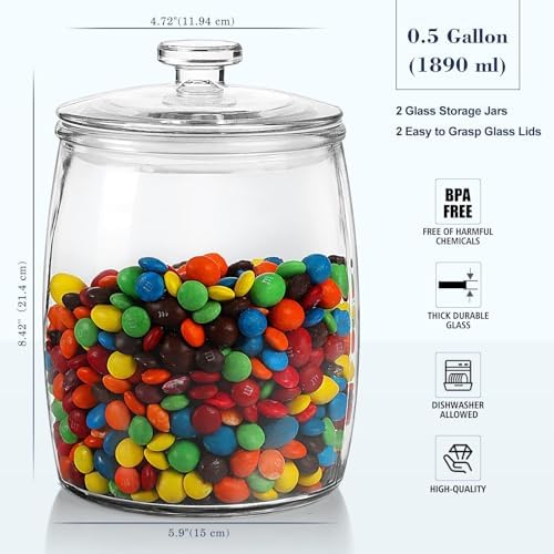 Ritayedet 2 Pack Cookie Jar, Half Gallon Glass Jars with Lids, Candy Jar