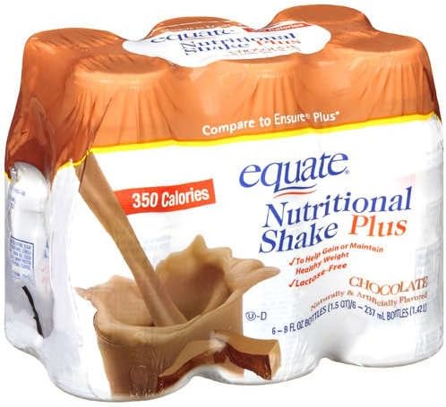 Equate Chocolate Nutritional Shake Plus, 350 Calories, 6 Shakes, 1.5-quart Box (Pack of 2)
