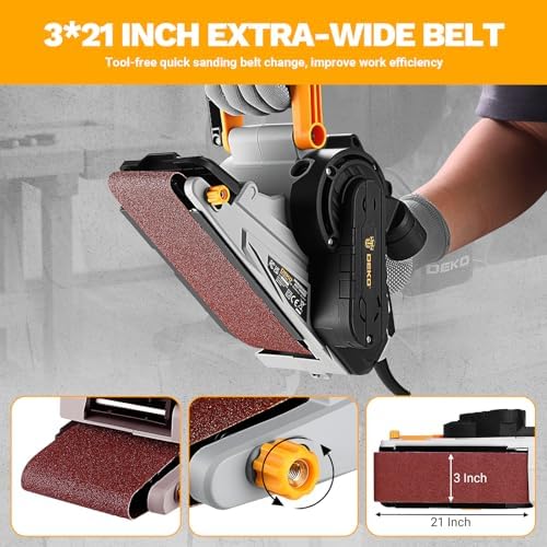 Belt Sander Corded: DEKOPRO 8.4A Belt Sander Handheld with Dust Bag & 2 Metal C Clamps