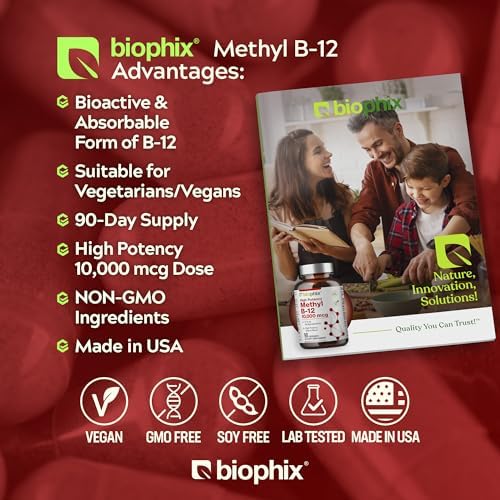 biophix Methyl B-12 10000 mcg 90 Vegan Lozenges Cherry Flavor Extra Strength - Supports Nervous System Immune Health Blood Flow Metabolism Brain
