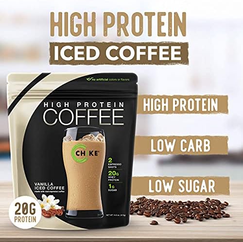 CHIKE Vanilla High Protein Iced Coffee, 20 G Protein, 2 Shots Espresso, 1 G Sugar, Keto Friendly and Gluten Free, 12 Single Serve Packets