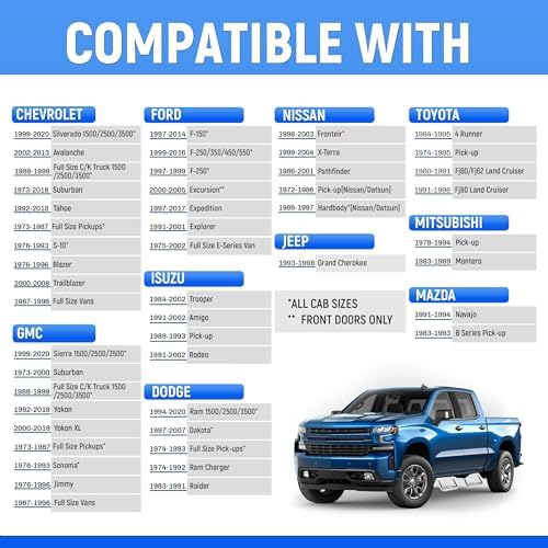 Kojem 2Pcs Silvery Aluminum Side Step Compatible with Chevy Chevrolet GMC Ford Isuzu Mitsubishi Dodge Jeep Nissan Toyota Mazda Side Hoop Step Polishing