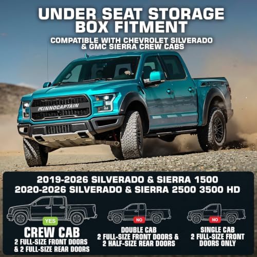 Rear Truck Underseat Storage Box, Fit 2017-2026 Ford F-250 F-350 Super Duty and 2015-2026 Ford F-150 SuperCrew Crew Cab Heavy Duty Rear Under Back Seat Box Organizer, Anti Slip