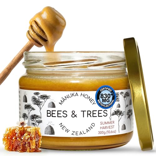 Bees & Trees Manuka Honey 550+ MGO - Raw Pure New Zealand Monofloral, 380g | Natural, Unpasteurized, Minimally Processed Mānuka Honey for Your Daily Routine, Tea, Coffee & Smoothies