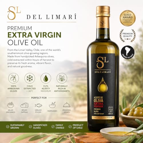 Sol del Limari - Extra Virgin Olive Oil with Polyphenol Rich - Premium Blend - First Cold Press - Aceite de Oliva Extra Virgen (16.9 Fl Oz)