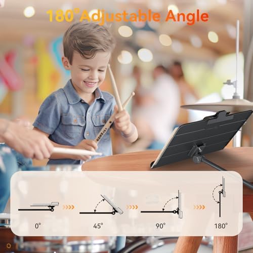 K KASONIC - Dual-Use Folding Sheet Music Stand & Desktop Book Stand with Portable Carrying Bag, Sheet Music Folder & Clip Holder (Black)