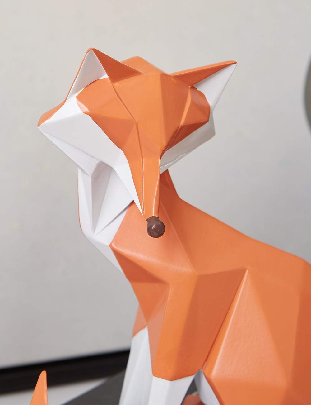 HAUCOZE Fox Statue Figurine Animal Sculpture Modern Home Decor 8.3 Inch | Orange Resin Geometric Art Birthday Holiday Gift Handmade Ornament for