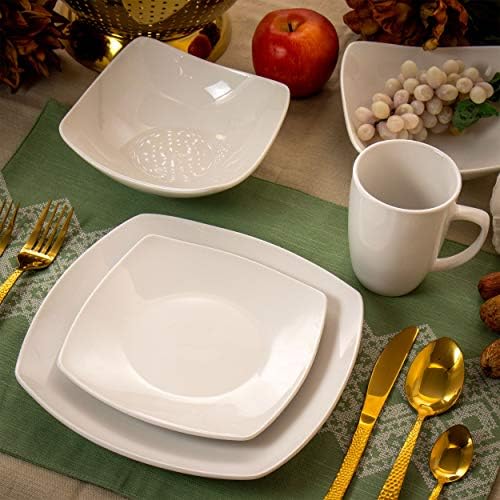 Elama Cara 16 Piece Round Porcelain Dinnerware Set in White