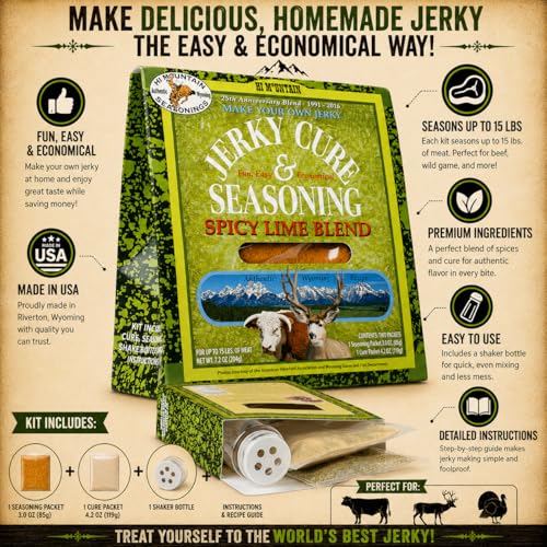 Hi Mountain SPICY LIME BLEND Jerky Seasoning and Cure Kit | Beef & Venison | Zesty lime with spicy heat, perfect jerky seasoning for deer, elk