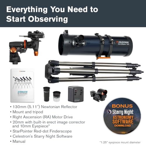 Celestron AstroMaster 130EQ Telescope for Deep-Sky Beginners | Large 130mm Optics, Bright Moon & Deep-Sky Views, Perfect First Telescope, German Equatorial Mount with Easy Manual Controls