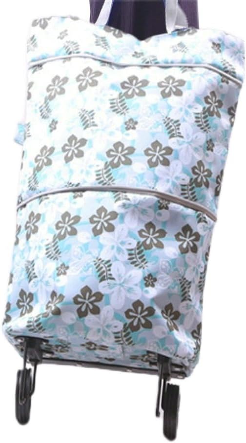 Collapsible Shopping Bag with Wheels Portable Shopping Cart with 360° Swivel Wheels Rolling Tote Bag Reusable Grocery Bag Trolley Bag on Wheels for Travel Shopping and Daily Use(Blue)
