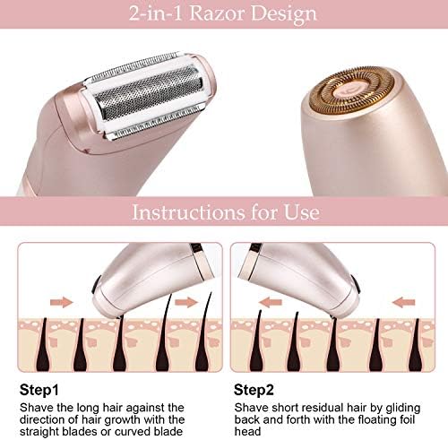 Electric Razors for Women - Painless 2-in-1 Shaver for Women Hair Remover for Face, Legs and Underarm Wet & Dry, Portable Bikini Trimmer
