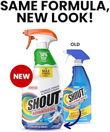 SHOUT Advanced Laundry Stain Remover Gel for Clothes Laundry, Breaks Down Stubborn, Dried-in, and Tough Stains, 22oz Spray, Pack of 3 (Packaging May Vary)