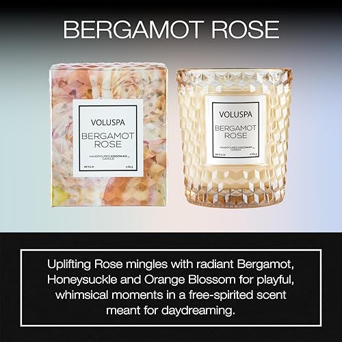 Voluspa Bergamot Rose, Classic Candle Jar, 6.5 oz, 40 Hour Burn Time, Coconut Wax for Clean Burning, Handcrafted in the USA
