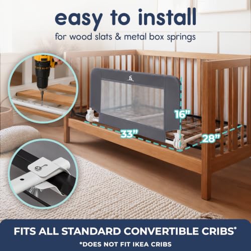 Hiccapop Convertible Crib Bed Rail for Toddlers, Crib Rail Guard, White