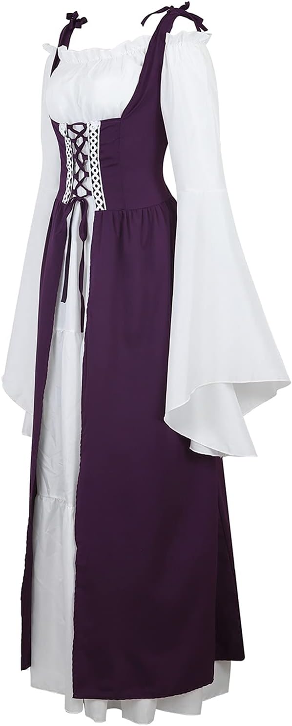 Kranchungel Renaissance Costume Women Dress: Flowy Long Sleeve Medieval Dress for Renaissance Faires & Medieval Festival