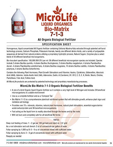 MicroLife Bio-Matrix (7-1-3) Professional Grade Liquid Organic Biological Fertilizer, 1 Gallon