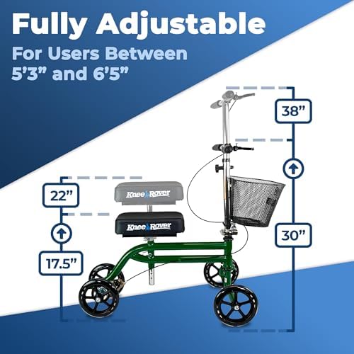 KneeRover Steerable Knee Scooter for Adults, Green | Foldable Knee Walker For Foot Surgery, Broken Ankle, Foot Injuries, Crutch Alternative