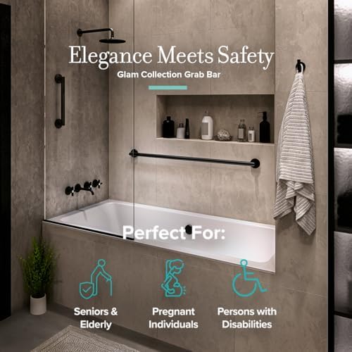 Gatco 970 Glam Shower Grab Bar, 12 Inch, ADA Compliant Stainless Steel, Satin Nickel, Wall Mounted Bathroom Handrail