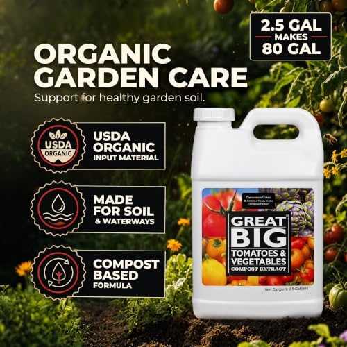 Great Big Tomatoes and Vegetables Liquid Fertilizer Booster - Organic Soil Conditioner, Liquid Compost Extract with Humic Acid, Fertilizer Activator for Big Vegetable Yields, 70 Minerals - 32 Ounce