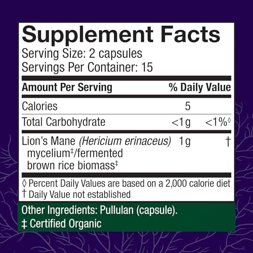 Host Defense Mushrooms Lion's Mane - Brain Health Support Supplement for Focus & Memory Function - Immune & Nervous System Support Supplement- 30 Capsules