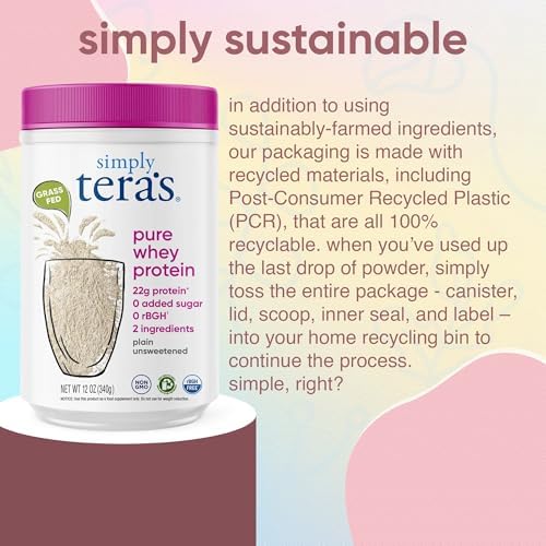 simply tera's Pure Whey Protein Powder, Unflavored, Non-GMO, Kosher - 12 Oz | Grass Fed Whey Protein Powder, Clean & Natural, Unsweetened